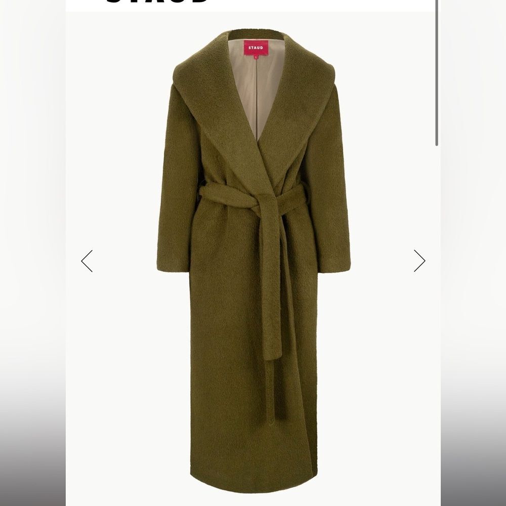 NWT STAUD Sergeant Coat Olive Green Long Wool Coat Quiet Luxury Minimalist
